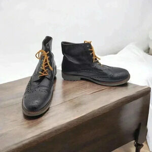 Black Leather Wing Tip Combat Boots Men's sz 12 by Floyd made in Portugal